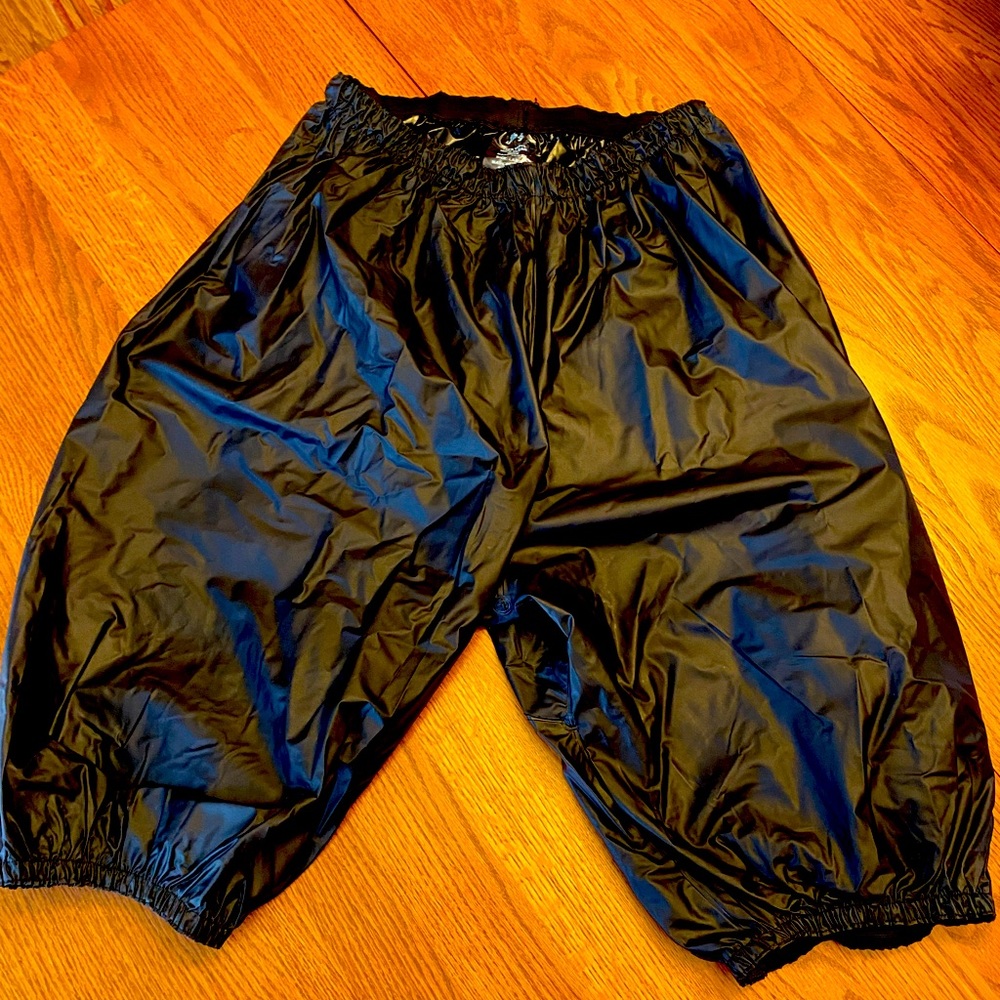 Halloween idea: Slim EZ sweat shorts are vinyl. Aka sauna suit.